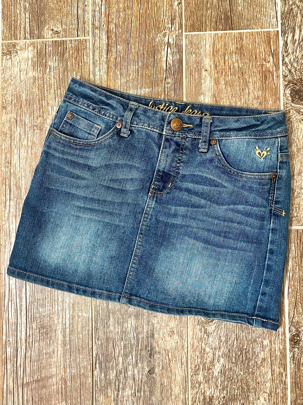 Justice Denim Skirt with Built‑In Shorts • Medium Wash • Girls 12R